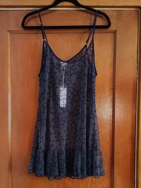 Pilyq Navy Star-Print Sheer Tank Dress